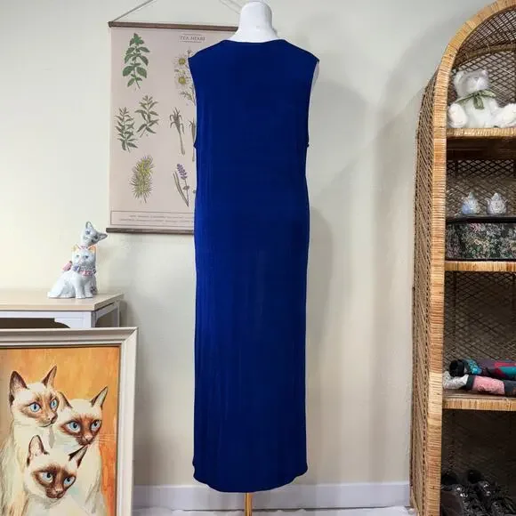 Vintage 80s 90s Blue Slinky Stretch Long Vest Dark Fairy Whimsigoth Witchy L - Picture 4 of 9